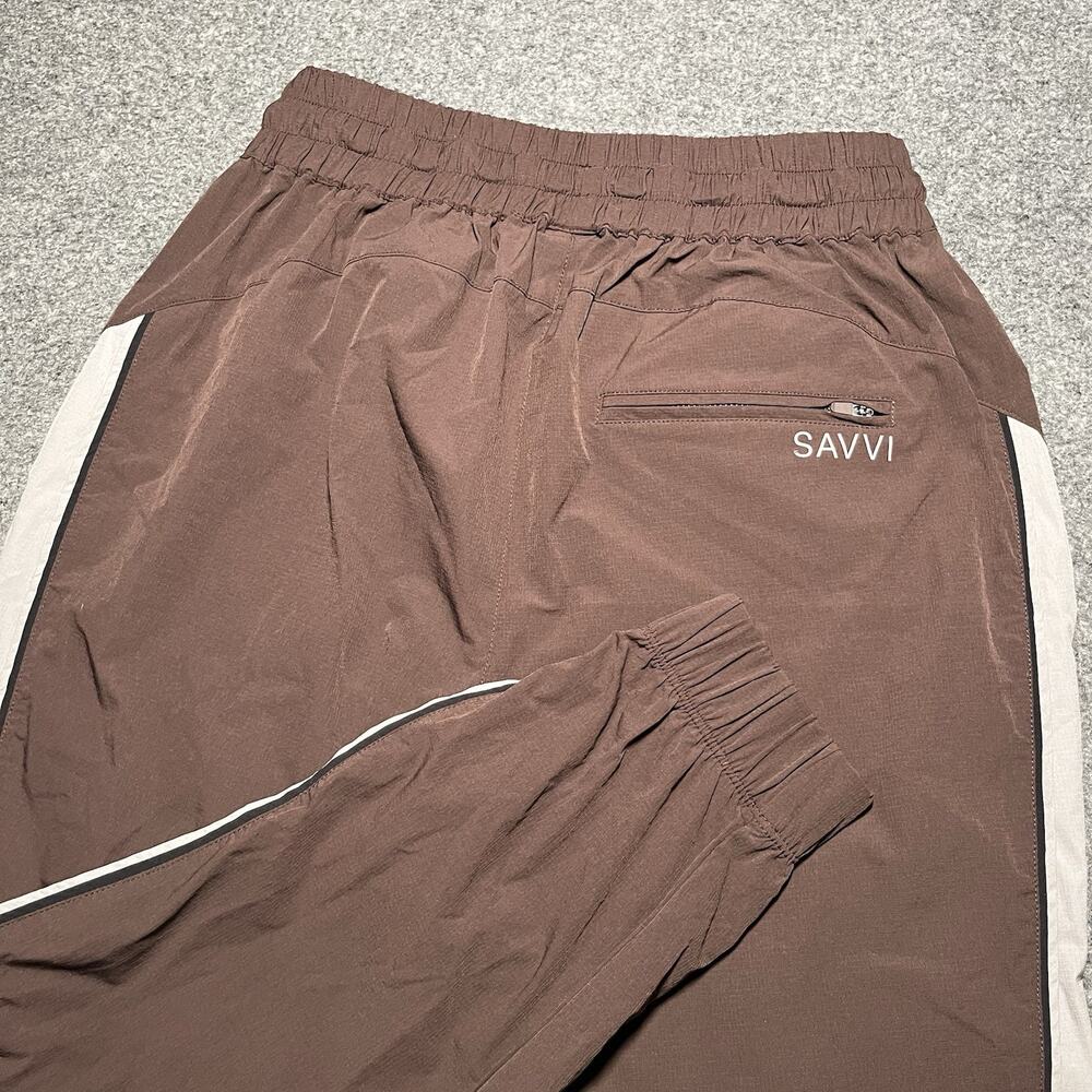 Savvi Pants Womens Large Track Running Tapered Leg Stretch Red Brown Athletic